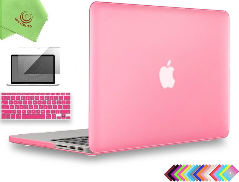 UESWILL 3 in 1 Matte Hard Case Compatible with MacBook Pro (Retina, 13 inch, Late 2012/2013/2014/Early 2015), Model A1425 / A1502, NO CD-ROM + Keyboard Cover and Screen Protector, Pink - Image 1
